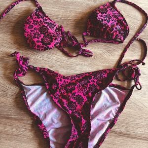 Hot pink floral string bikini